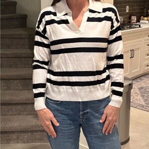 Tahari Black and White Striped Top